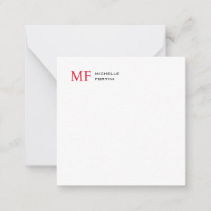 Modern Minimalist Monogram Initial Plain Red White Card
