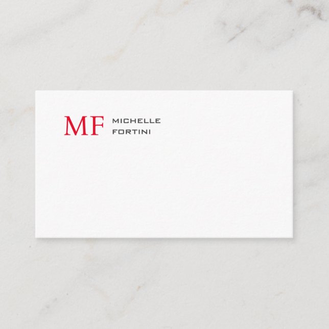 Modern Minimalist Monogram Initial Plain Red White Enclosure Card (Front)
