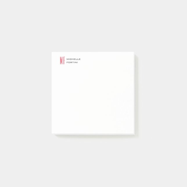 Modern Minimalist Monogram Initial Plain Red White Post-it Notes (Front)