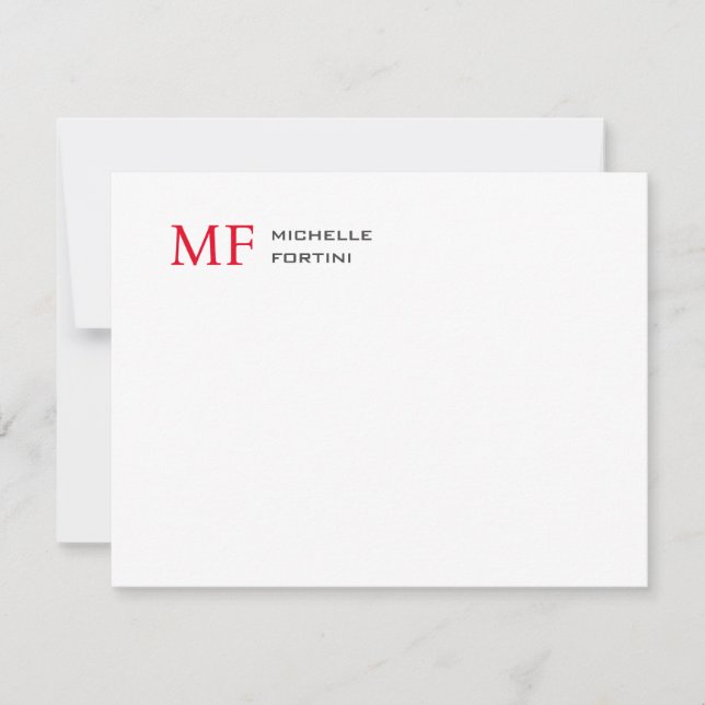 Modern Minimalist Monogram Initial Plain Red White RSVP Card (Front)