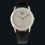 Modern Minimalist Monogram Initial Watch<br><div class="desc">Modern Minimalist Monogram Black Beige Monogram Emblem Classic Block Typography Monogram</div>