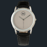 Modern Minimalist Monogram Initial Watch<br><div class="desc">Modern Minimalist Monogram Black Beige Monogram Emblem Classic Block Typography Monogram</div>