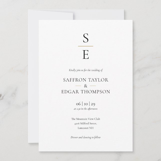 Modern Minimalist Monogram Initials Wedding Invita Invitation (Front)