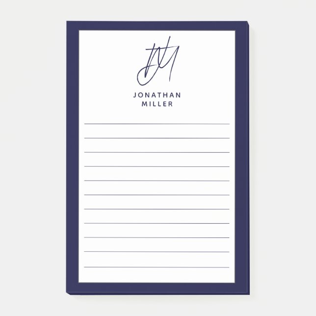 Modern Minimalist Monogram Lined Post-it Notes (Front)