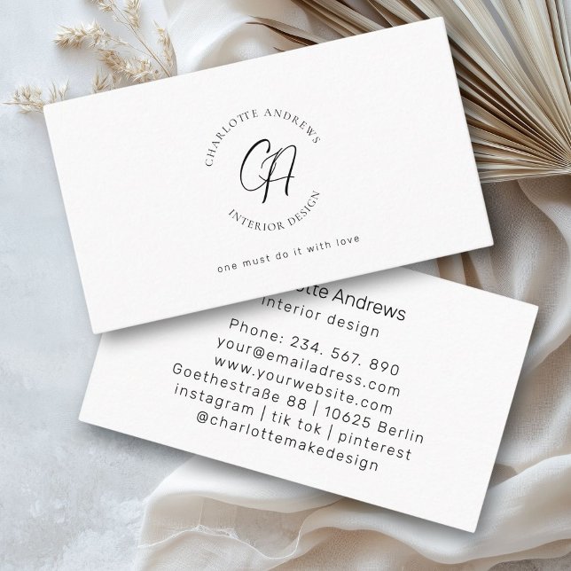 Modern, minimalist, monogram, logo circle business card (Modern, minimalist, monogram, logo circle business card white)