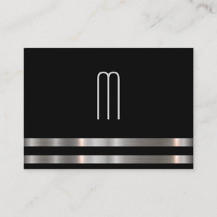 Modern Minimalist Monogram Metallic Silver Trim Business Card