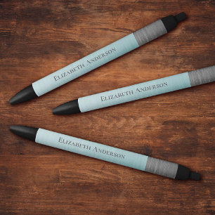 Modern Minimalist Monogram Name Teal Blue Metallic Black Ink Pen