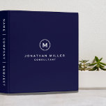 Modern Minimalist Monogram Navy Blue Binder<br><div class="desc">Modern professional binder features a minimalist design in navy blue. Custom name and title centred in a presented in a stylish simple font with a complimentary minimal monogram medallion. Shown with a custom name and monogram initial on the front in modern typography, this personalized business binder is designed with custom...</div>