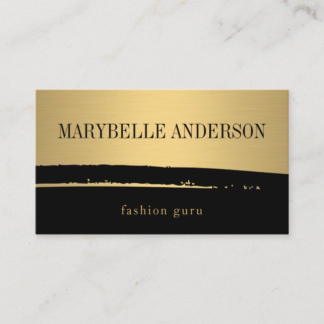 Modern Minimalist Monogram on Black/Gold Brushed Business Card (Front)