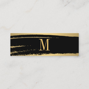 Modern Minimalist Monogram on Black/Gold Brushed Mini Business Card