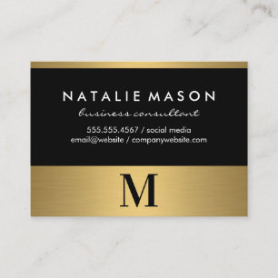 Modern Minimalist Monogram on Black Gold Trim Business Card