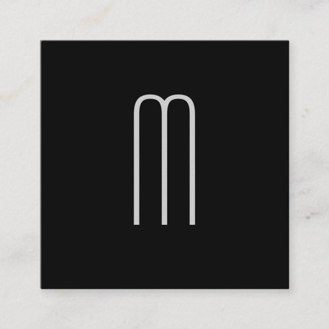 Modern Minimalist Monogram on Black Square Business Card (Front)