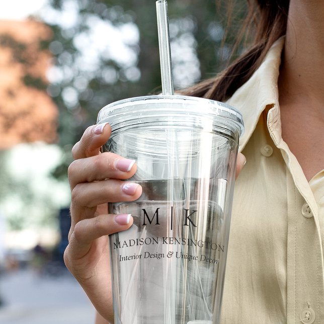 Modern Minimalist Monogram or Add Logo Business Acrylic Tumbler (Edit to Customize text, colors and more)