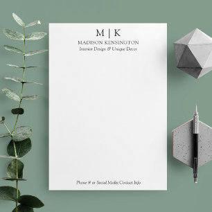 Modern Minimalist Monogram or Add Logo Business Letterhead