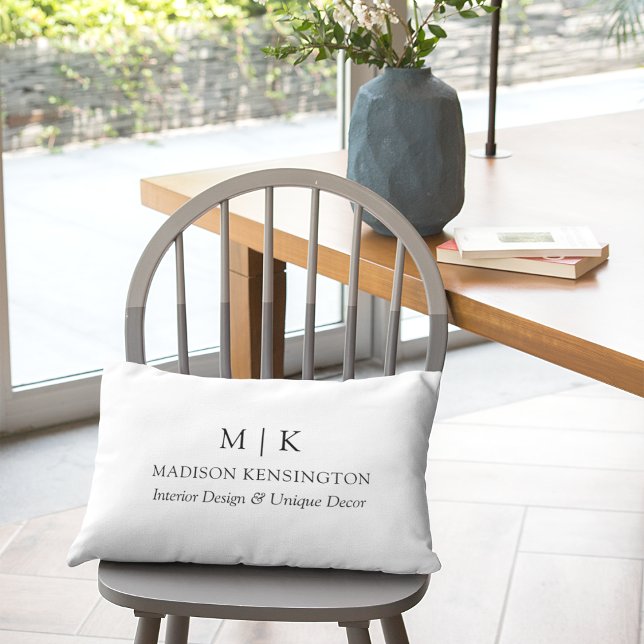 Modern Minimalist Monogram or Add Logo Business Lumbar Pillow (Edit to Customize text, colors and more)