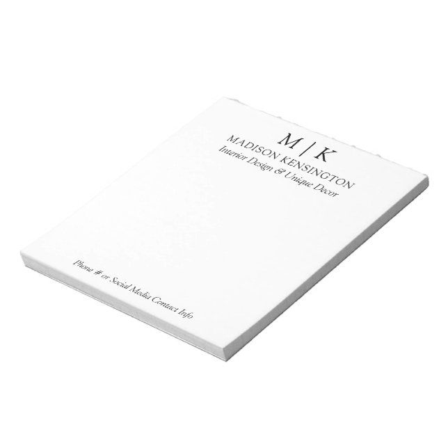 Modern Minimalist Monogram or Add Logo Business Notepad (Rotated)