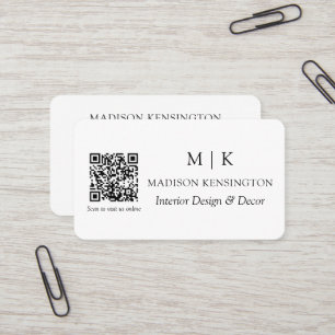Modern Minimalist Monogram or Add Logo QR Code Business Card