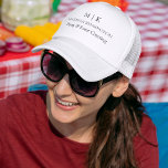 Modern Minimalist Monogram or Add Logo Trucker Hat<br><div class="desc">Modern Minimalist Hat. Black & White or choose your custom colours. Perfect for small business,  company brands,  self employed,  caterers,  bakeries,  coffee cafes,  restaurants and more. Easy to personalize with your monogram initials,  business name and information,  job title,  slogan or even add your logo or personal brand design.</div>