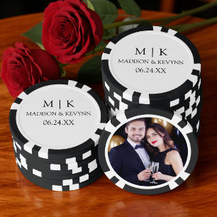 Modern Minimalist Monogram Photo Wedding Poker Chips