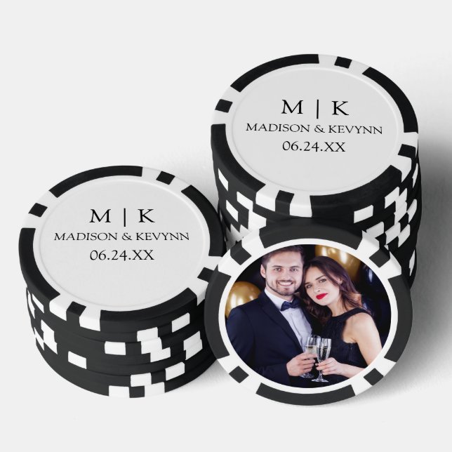 Modern Minimalist Monogram Photo Wedding Poker Chips (Stack)