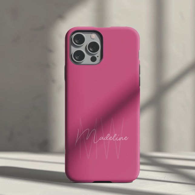 Modern Minimalist Monogram Pink Case-Mate iPhone Case (Modern minimal custom monogram pink iPhone Case by MINTIC DESIGN STUDIO)