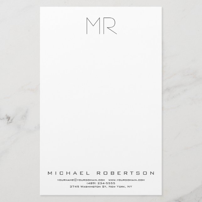 Modern Minimalist Monogram Plain Professional Stationery (Front)