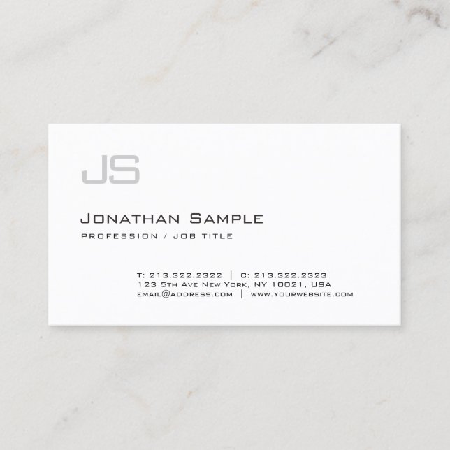 Modern Minimalist Monogram Professional Elegant Business Card (Front)