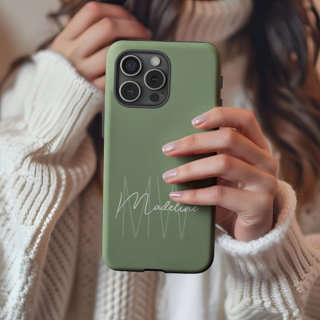 Modern Minimalist Monogram Sage Green Case-Mate iPhone Case (Modern Minimal Personalized Monogram iPhone Case by MINTIC DESIGN STUDIO)