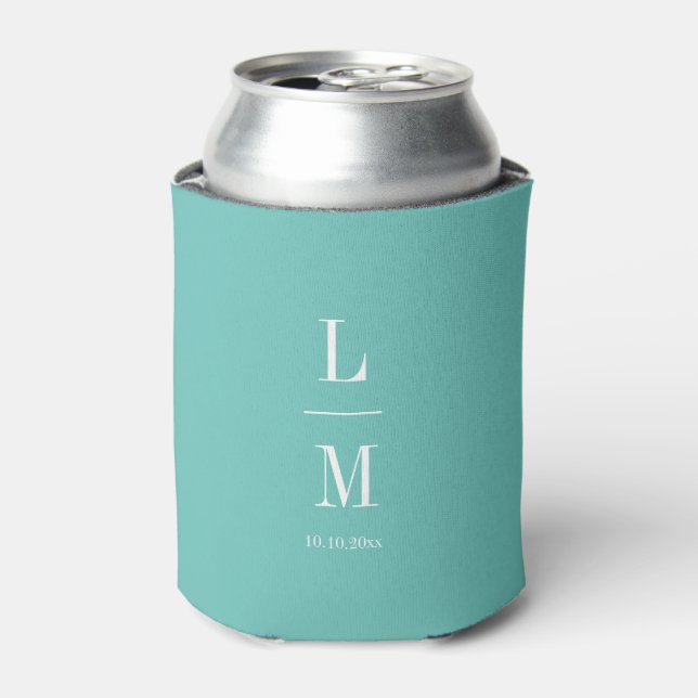 Modern Minimalist Monogram Teal Wedding Names Can Cooler (Can Front)