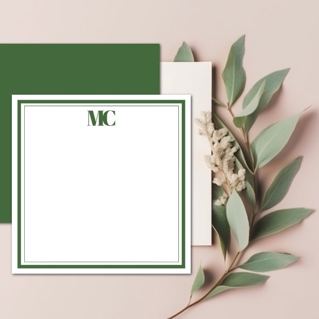 Modern Minimalist Monogram Two Border Hunter Green Card (Creator Uploaded)
