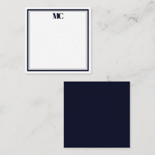 Modern Minimalist Monogram Two Borders Navy Blue Card