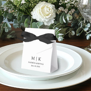 Modern Minimalist Monogram Wedding Black Bow Favor Box