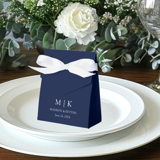 Modern Minimalist Monogram Wedding Blue Favor Box (Customize to change text size, style, color or to add more text.)