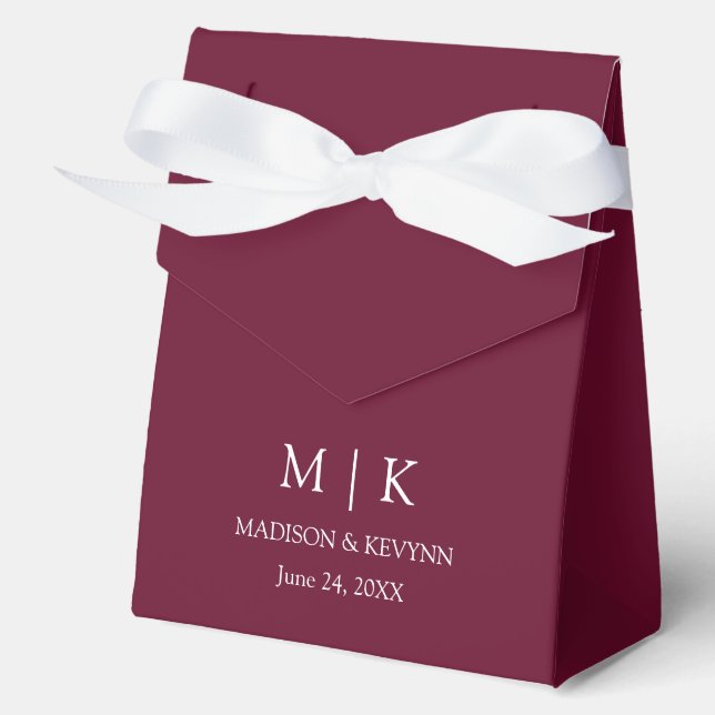 Modern Minimalist Monogram Wedding Burgundy Favor Box (Front)