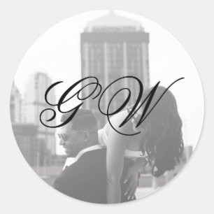 Modern Minimalist Monogram Wedding Classic Round Sticker