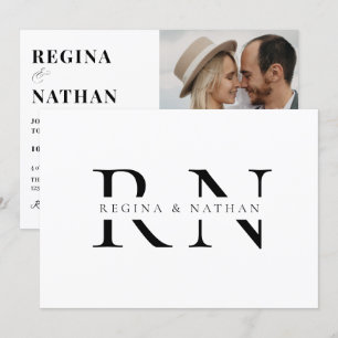 Modern minimalist monogram wedding invitation