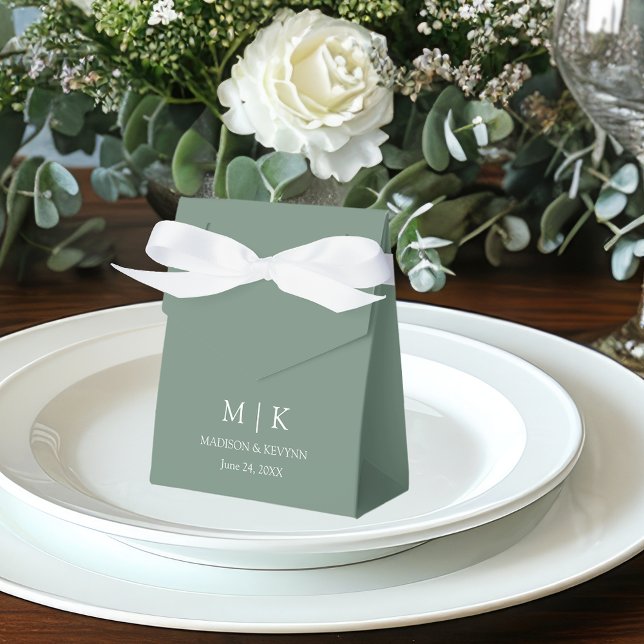 Modern Minimalist Monogram Wedding Sage Green Favor Box (Customize to change text size, style, color or to add more text.)