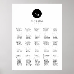Modern Minimalist Monogram Wedding Seating Plan Poster