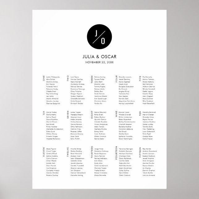 Modern Minimalist Monogram Wedding Seating Plan Poster (Front)