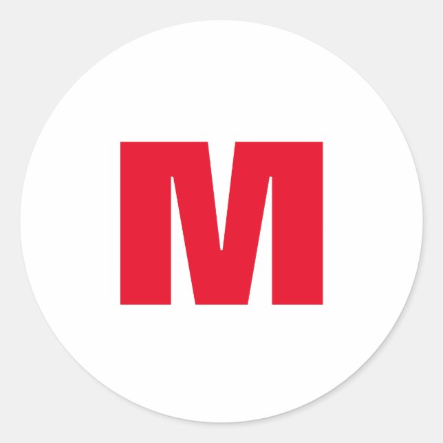 Modern Minimalist Monogram White Red Classic Round Sticker (Front)