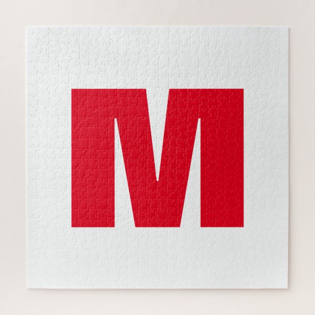 Modern Minimalist Monogram White Red Jigsaw Puzzle (Vertical)