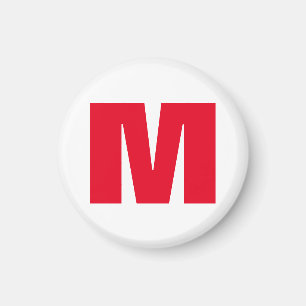 Modern Minimalist Monogram White Red Magnet