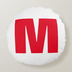 Modern Minimalist Monogram White Red Round Pillow
