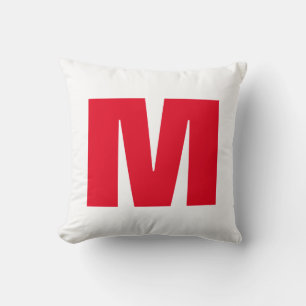 Modern Minimalist Monogram White Red Throw Pillow