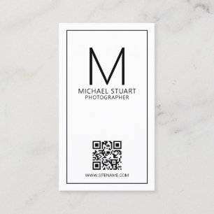 Modern Minimalist Monogram with Qr Code Business C Card