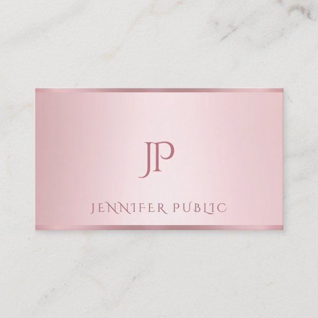 Modern Minimalist Monogrammed Rose Gold Template Business Card (Front)