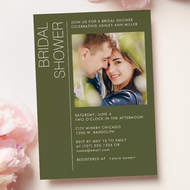 Modern Minimalist Moss Green Bridal Shower Photo Invitation (Creator Uploaded)