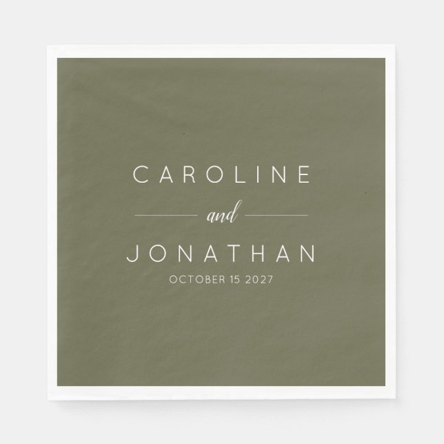Modern Minimalist Moss Green Custom Wedding Napkin (Front)