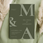 Modern Minimalist Moss Green Wedding Invitation<br><div class="desc">Modern Minimalist Moss Green Wedding Invitation. Features bold monogram typography and minimal graphic design. Personalize text with all the details of your special day.</div>