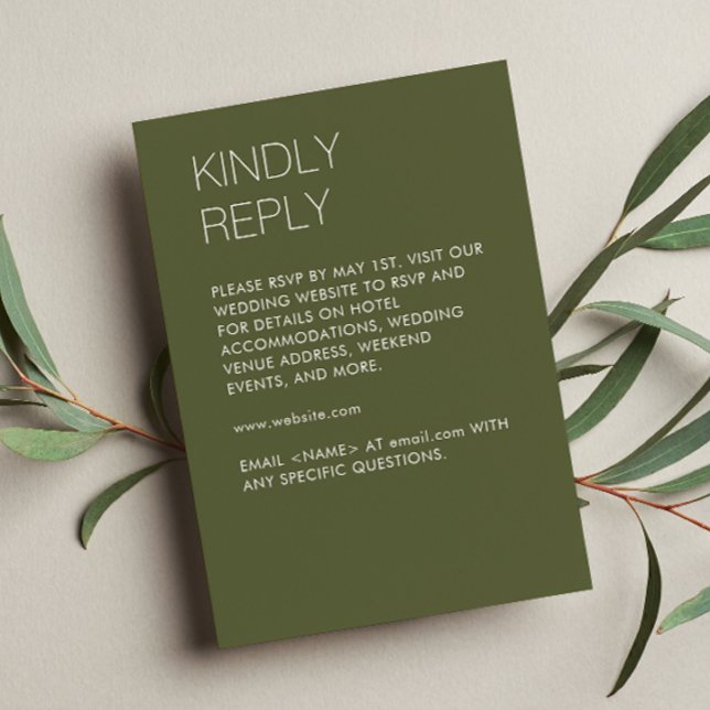 Modern Minimalist Moss Green Wedding RSVP Card (Creator Uploaded)